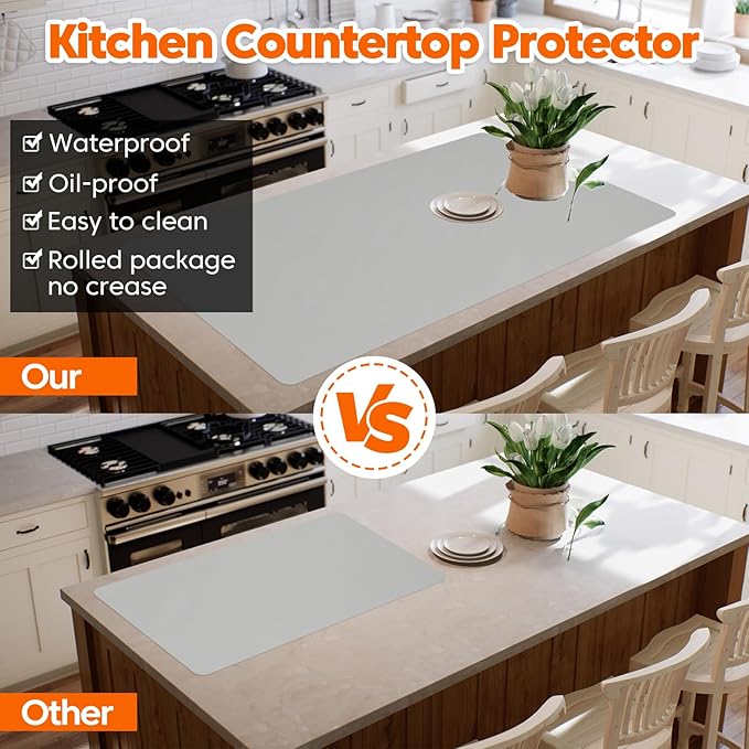 Large Silicone Mat, 84”x24” Heat Resistant Mats for Countertop, Cuttable Waterproof Kitchen Counter Mat, Multipurpose Countertop Protector Mat, Silicone Mats for Kitchen Counter (Gray)