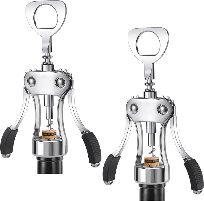 KORCCI Wine Opener, Heavy-Duty Zinc Alloy Wing Corkscrew, Premium Beer Bottle Opener, Multifunctional Wine Accessories with Ergonomic Handle and Sharp Screw, for Kitchen, Bar, Restaurant (2PCS)
