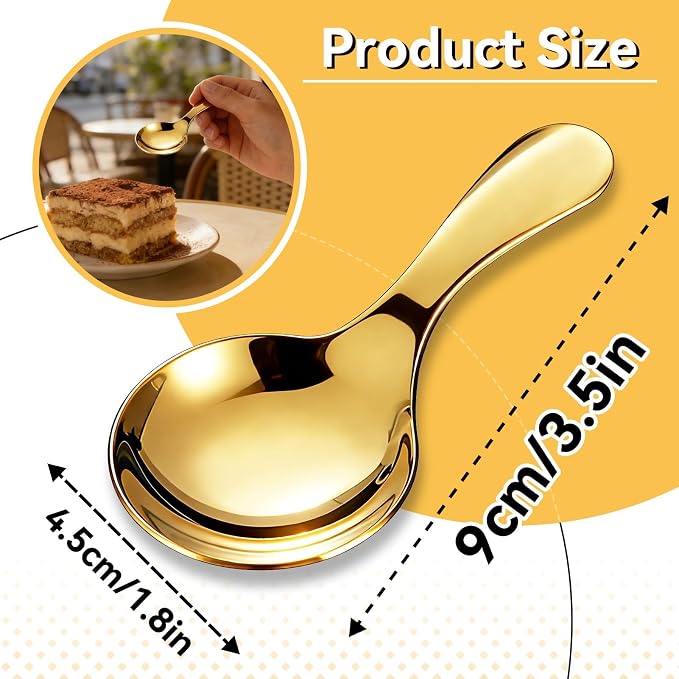 5PCS Mini Ice Cream Scoop for Canisters, Gold Mini Candy Serving Scoops Stainless Steel Short Handle Salt Condiments Dessert Spoons for Restaurant Candy Buffet Condiments Dessert(Gold)