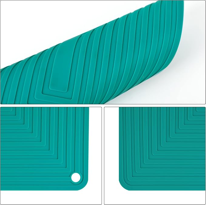 Silicone Trivets for Hot Pots and Pans Dishes, Durable Silicone Pot Holders, Multipurpose Silicon Heat Resistant Mat for Kitchen Countertops, Teal Silicon Hot Pads, Drying Pad 2 Set