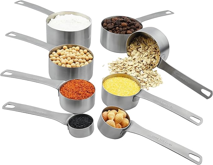 Measuring Cups set, 18/8 (304) Stainless Steel Measuring Cups for Kitchen & Baking, Heavy Duty Solid Measurement Cups, Us & Metric Measure Tools with 1/16, 1/8, 2/3 &3/4 Cups