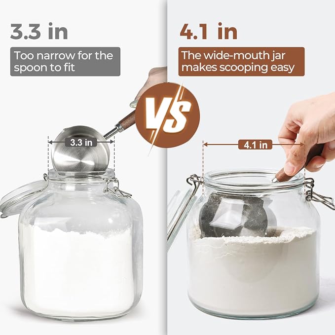 ComSaf Large Glass Pantry Jars with Airtight Lids 74 oz 2 Pack Wide Mouth | Flour sugar rice, Measuring cup, Labels included, Sourdough pickling, Large capacity, Cabinet organization, Dry goods