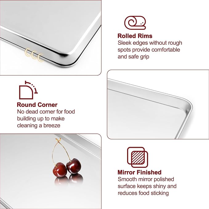 TeamFar Baking Sheet with Rack, Stainless Steel Sheet Pan-17.6/16/12.5 Inch | Cookie Sheets Baking Trays and Cooling Racks for Cooking, Non-Toxic & Heavy Duty, Dishwasher Safe, 6 PCS (3 Pans + 3 Racks)
