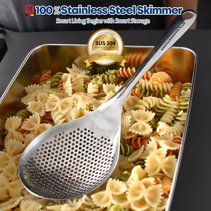 WAGENSTEIGER Stainless Steel Skimmer Strainer 12.6 inch Long, Slotted Spoon, Slotted Ladle for Cooking and Frying, Pasta Vegetable Strainer Home & Commercial Use, Large, Silver