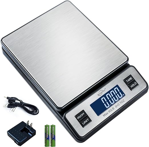 W-2809 90 LB X 0.1 OZ Durable Stainless Steel Digital Postal Scale,Shipping Scale with AC Adapter, (Pack of 10)