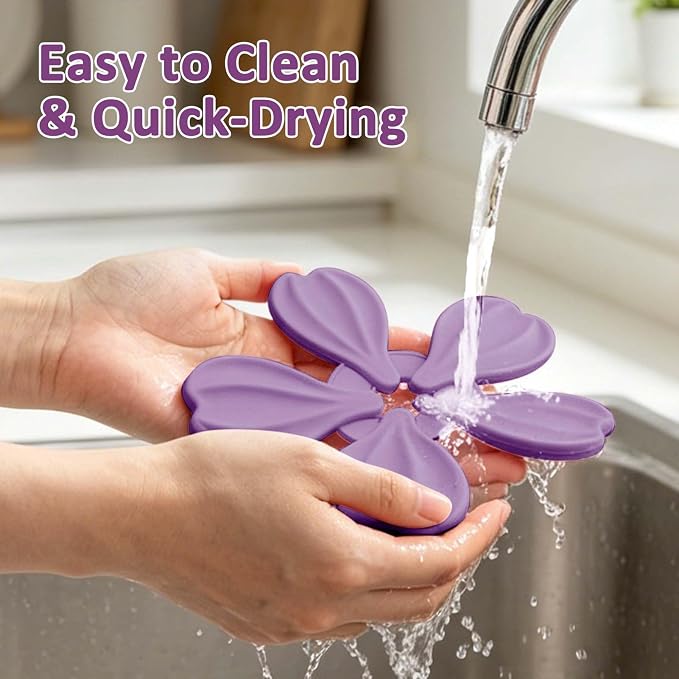 4-piece Silicone Trivet Mat - Non-Slip & Heat Resistant Kitchen Hot Pads for Table & Countertop, Multifunctional Mats can Hold Coffee, Plates, and Various Ornaments, (Purple)
