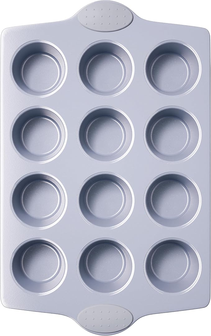 BRONYPRO 12-Cup Non Toxic Nonstick Ceramic Muffin Pan & Cupcake Tin, PFOA & PFOA Free, Heavy Duty Rust-Resistant Aluminized Steel, Oven Safe, Light Gray