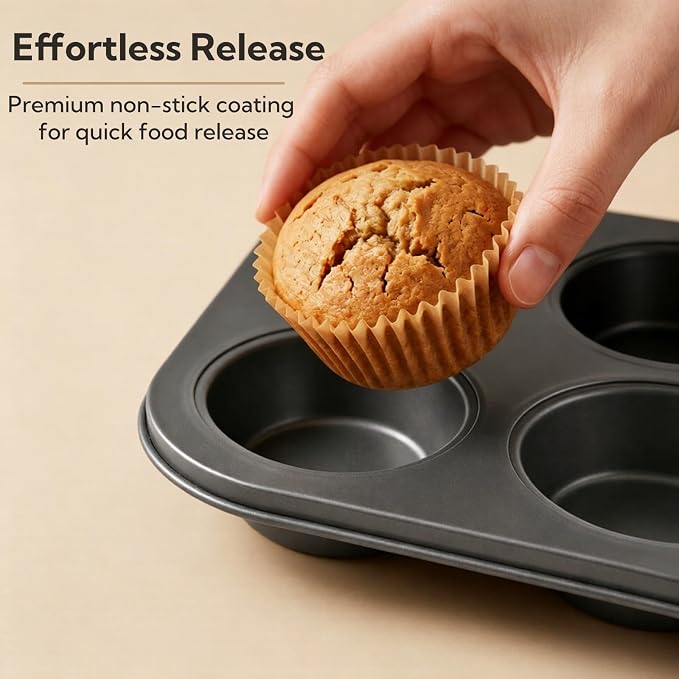 Artcochan 2 Pack Jumbo Muffin Pan with 50 Cupcake Liners, Extra Large 6 Cup Nonstick Carbon Steel Cupcake Pan, Jumbo Muffin Tin for Baking Supplies
