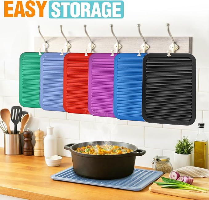 Silicone Trivets for Hot Pots and Pans - 2 Heat Resistant Pot Holders Silicone Trivet Mat Multipurpose Counter Pads (Nordic Blue)