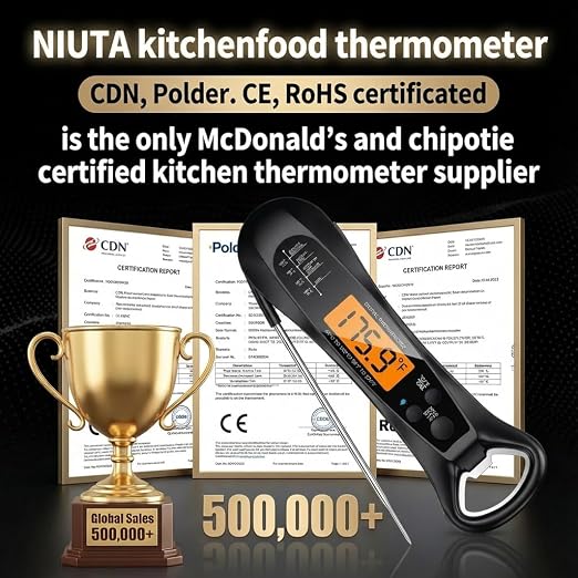Therm Pro® Chef Meat Thermometer Digital, 1 Sec Instant Read, NIST® Certified Accurate to ±0.5℉, Ultra Bright LED Screen, 100% Waterproof, Auto-Rotate, for courtyard BBQ, Turkey, Candy, Liquids, bread