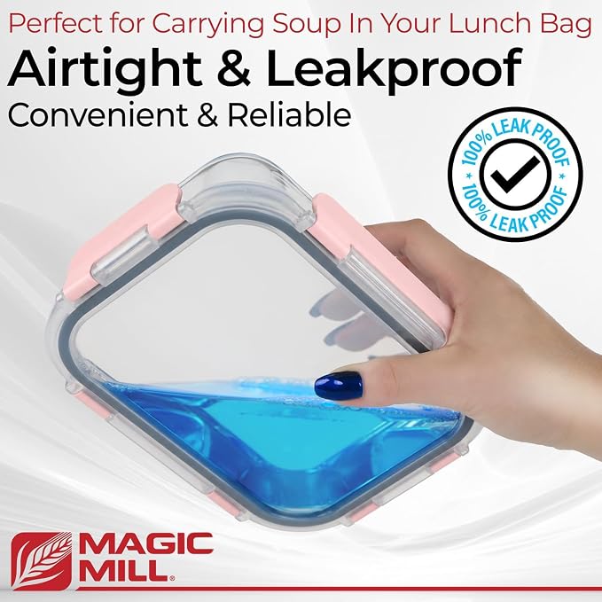Magic Mill Premium Borosilicate Glass Food Storage Containers with lids Set | 24pc Sets with 12 Bowls & 12 Airtight Locking Lids for Lunch & Meal Prep, Safe for Oven, Freezer, Dishwasher, BPA-Free