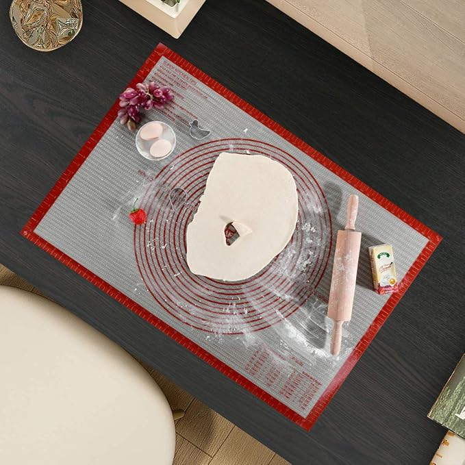 Non-slip Silicone Pastry Mat Extra Large with Measurements 36''By 24'' for Baking Mat, Counter/Dough Rolling/Oven Liner/Fondant/Pie Crust（Red） (Pack of 2)
