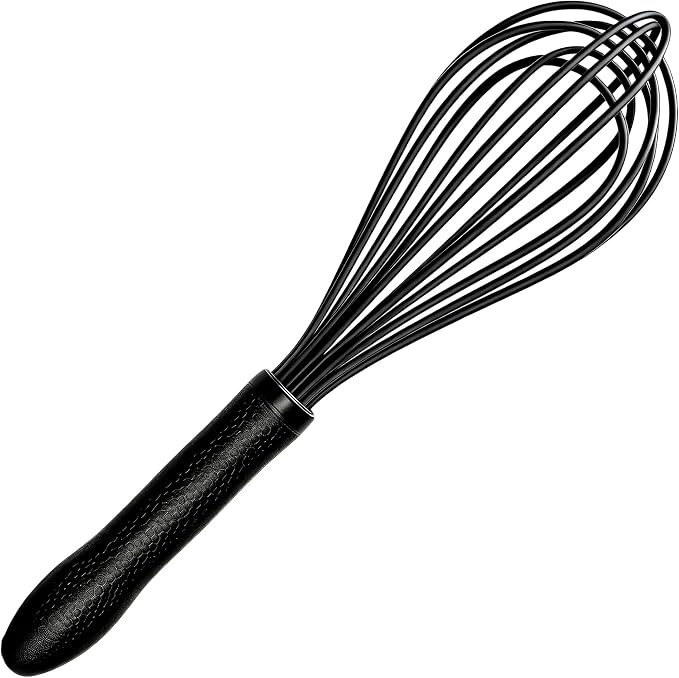 TEEVEA Silicone Whisk 11 Inch, Nonstick Heat Resistant for Cooking Baking | Black, food grade, dishwasher safe, stainless steel core, non-scratch, balloon shape, handheld, kitchen egg & batter mixing
