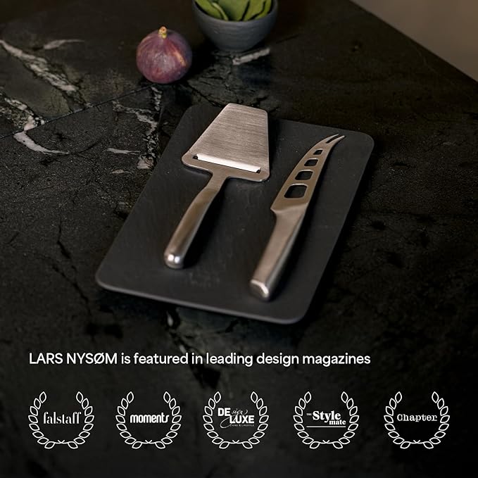LARS NYSØM Cheese Slicer and Knife Set 2 pcs. I Cheese Knife Set & Cutter Made of Stainless Steel (Carbon Black)