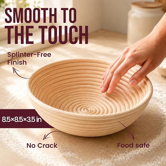 DOYOLLA Bread Proofing Baskets Set, 10 inch Oval & 8.5 inch Round Sour Dough Proofing Bowls w/Tools for Sourdough Bread Baking Supplies, Baking Gifts, Bread Making Kit