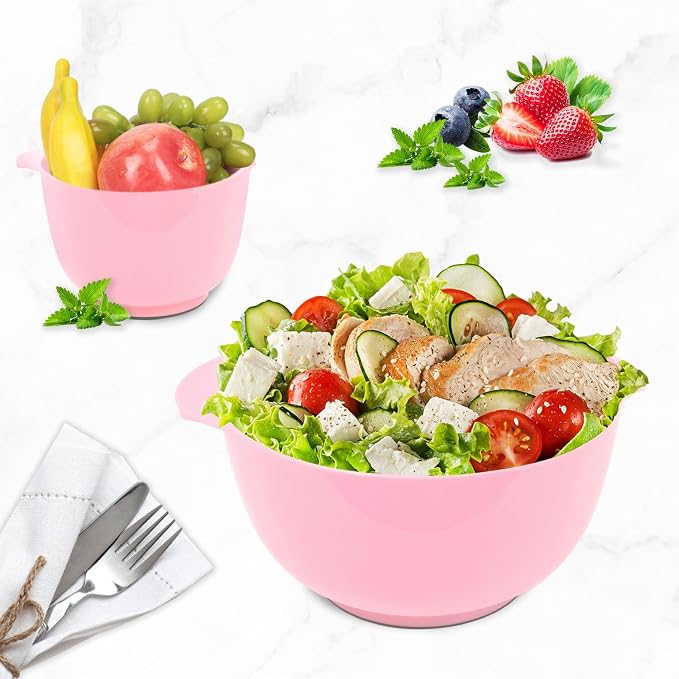 BoxedHom Classic Mixing Bowls Set of 4, BPA Free Microwave Safe,4.5 Quart | 3.5,2.5 and 1.7 QT, Non-slip Base Large Non-toxic Plastic Nesting Bowl with Pour Spout, Dishwasher Safe, for Prep, Cooking