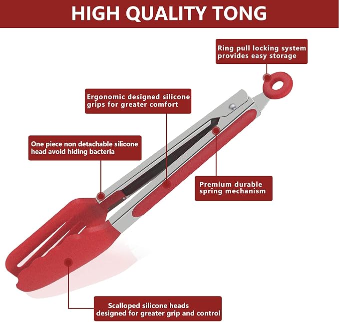 Premium Stainless Steel Locking Kitchen Tongs, Silicone Pliers, Non Stick Heat-Resistant Barbecue Pliers Set, Can be Used for Barbecue/Cooking/Picnic/Party Occasions