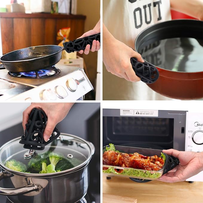 3PCS Heat Resistant Silicone Trivet Mats for Hot Dishes, Black | Flexible, Non-Slip, Modern Kitchen Trivets Protects Table & Countertop, For Teapots Pans Bowls, Daily Kitchen Use