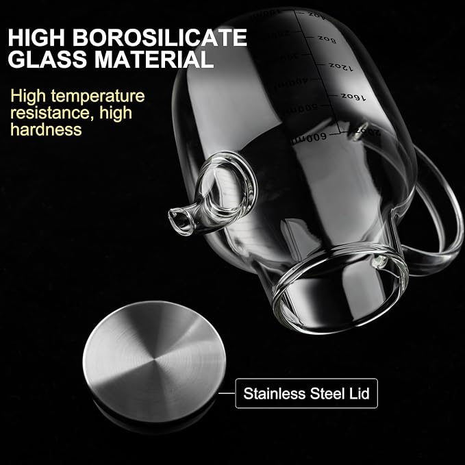 PARACITY Glass Oil Dispenser Bottle with Measurements, Oil Dispenser Bottle for Kitchen, 20.3 OZ Oil Container Kitchen for Olive/Vinegar/Cooking/Soy Sauce