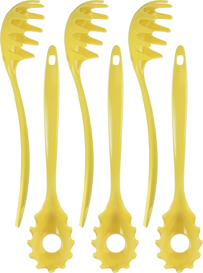 Spaghetti Spoon, Pasta Server, Fork with Ergonomic Handle, Heat Resistant, BPA Free,11.5 inch Melamine Utensil by Reston Lloyd, 6 piece set, Lemon