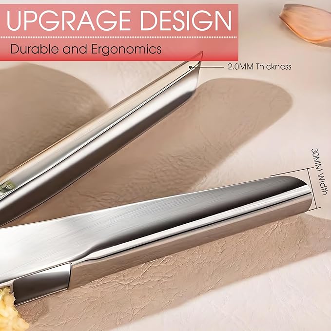 Garlic Press Heavy Duty Mincer and Peeler Set, Rust Proof 304 Stainless Steel Garlic Crusher, Easy-Squeeze Nut Ginger Chopper, Dishwasher Safe Kitchen Gadget