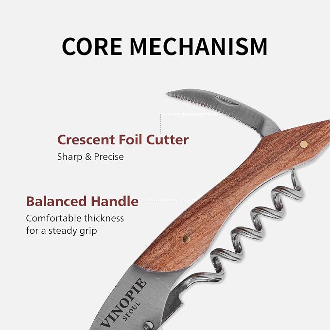 Grape Stem Design Stainless Steel Corkscrew and Foil Cutter - Wine Key Sommelier Knife