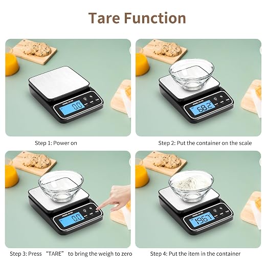 SEMIER Kitchen Scale with 4 Units Percentage and Tare Function, 5kg/11lb, 0.1g/0.01oz Accuracy Digital Scale for Food, Cooking, Baking and Portion Control, USB Rechargeable