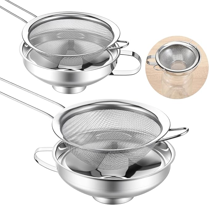 4 Pieces Stainless Steel Funnels with Fine Mesh Strainer, Canning Funnels for Narrow Wide and Regular Filling Mason Jars, 1.5 Inch/2.1 Inch Stainless Steel Funnel for Kitchen Use