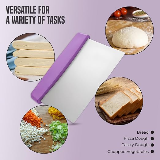 OCS Parts 3-Pack 6" Stainless Steel Dough Cutter and Bench Scraper | Purple Handle | Cutter for Pizza Dough, Bread, and Pastry Dough | Multipurpose Kitchen Utensil