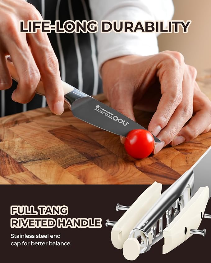 OOU 3.5'' Paring Knife, German 1.4116 Stainless Steel Kitchen Knife, Gunmetal Blade with AgShield & TinSharp Finish, Balanced ABS Handle, Sharp Utility Knife for Peeling, Trimming, Fruits