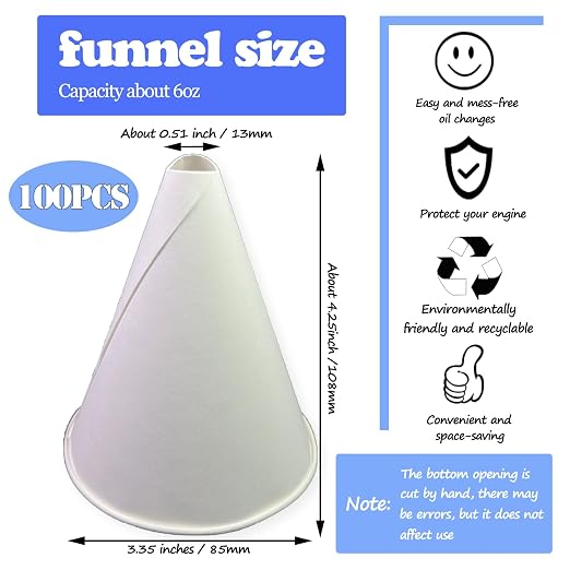 100 Pcs Paper funnels for Motor Oil 6oz Disposable Engine Oil Funnels Paper Funnel for Dispensers Kitchen Filling Bottle Disposable Funnel Paper Funnels Paper Oil Funnels