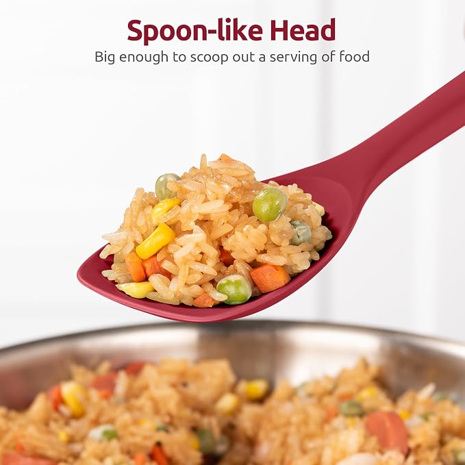 600ºF Heat Resistant Silicone Spoons: U-Taste Flexible Baking Spoon Spatula & Cooking Scoop Spoonula, Seamless Soft Kitchen Utensils for Serving, Scraping, Scooping in Non-Stick Cookware (Red)