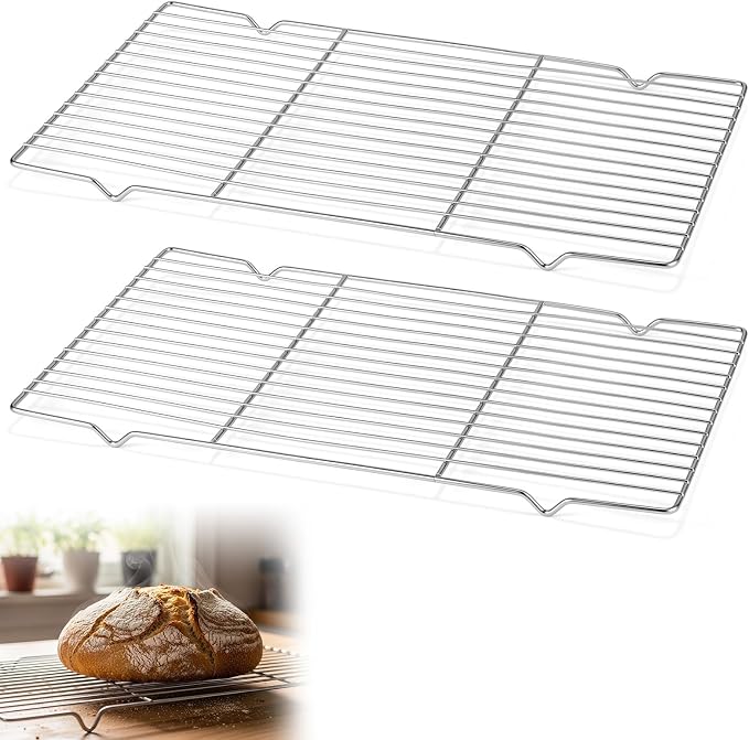 Lounsweer 2 Pack Cooling Racks, 10L x 18W x 1H Stainless Steel Wire Rack for Baking Sheet, Large Cookie Cooling Rack, Oven Safe Cooking Racks for Sheet Pan, Dishwasher Safe, Full Size