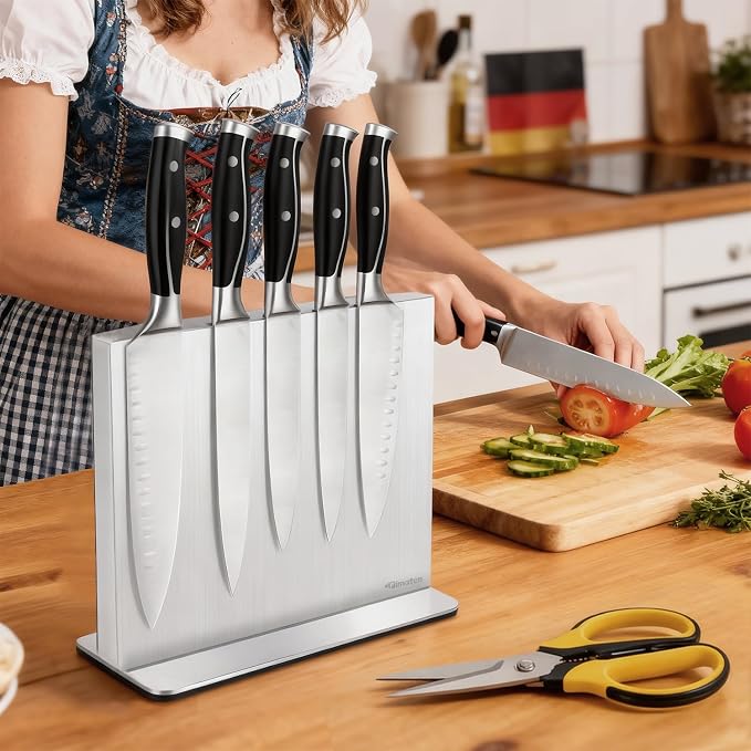 Magnetic Knife Block Stand Without Knives 16 Inch Silver Stainless Steel Double Sided Home Kitchen Organizer Storage Knife Holder Board for Counter Top with Strong Magnets
