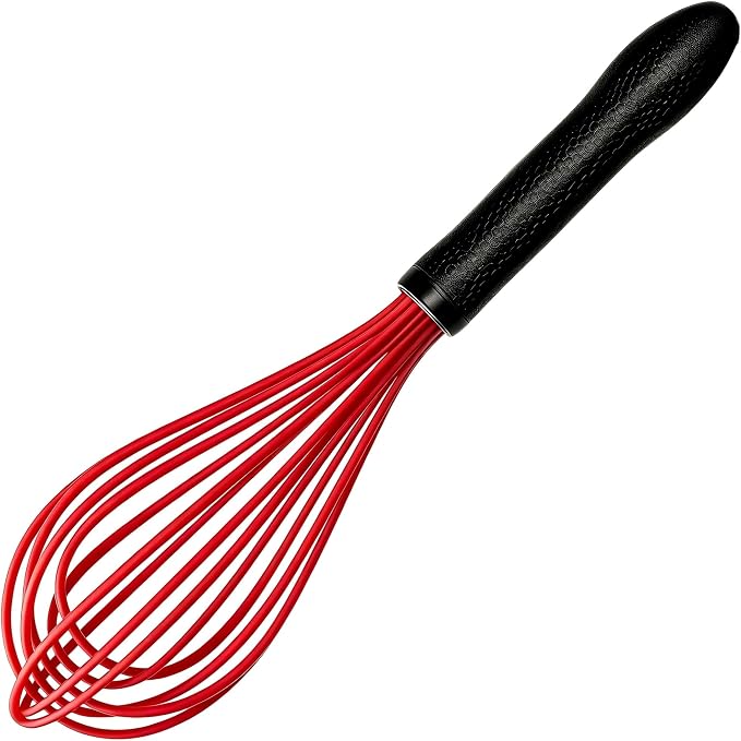 TEEVEA Silicone Whisk Non Scratch BPA Free for Nonstick Cookware, 11 Inch Stainless Steel Core Heat Resistant, Egg Beater for Cooking Baking Stirring Frothing, Red