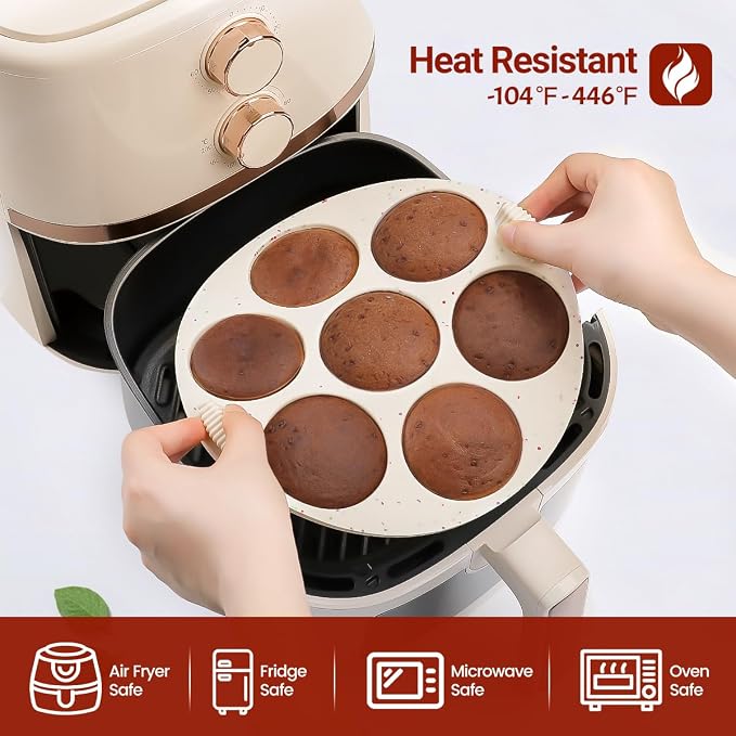 Silicone Muffin Pan for Air Fryer Oven Instant Pot, Nonstick 7 Cups Easy To Handle for Baking Egg Bites Mold Muffin Tart Cupcake Mini Quiche 1 Pack Confetti