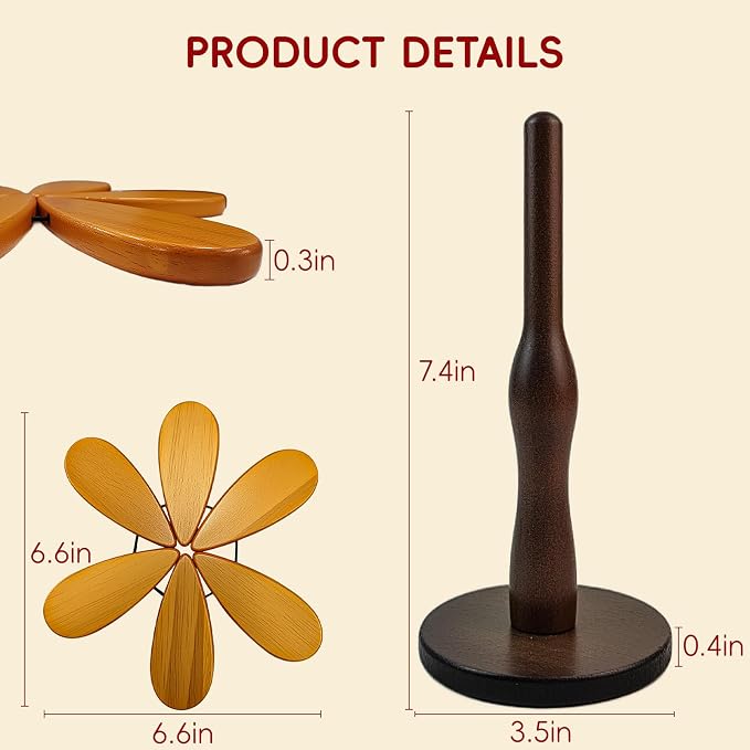 Wooden Trivets for Hot Dishes, Wooden Trivet Tree Set, Natural Tree Trivet Set - Foldable Wood Coasters for Hot Pots Pans Bowls Teapots Cups, Kitchen Countertop Decor & Housewarming Gifts
