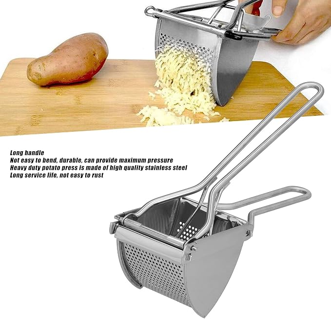 Potato Ricer, Stainless Steel Potato Masher with Long Handle, Long Service Life, Food Strainer Press Strainer for Baby Food, Fruit, Orange, Lemon, Vegetables, Potatoes Creamy