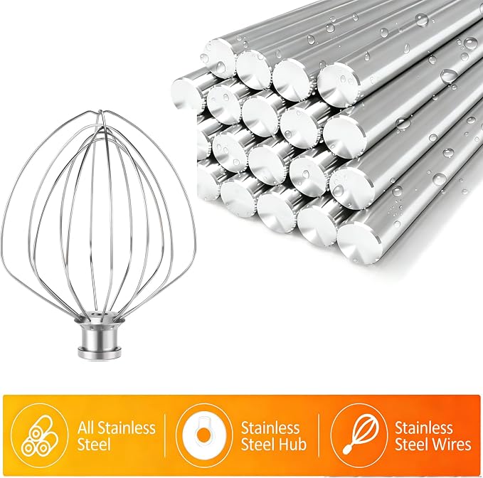KN256WW Whisk Attachment for KitchenAid 6 Qt Bowl-Lift Mixers - Dishwasher Safe 6-Wire All Stainless Steel Whip - Heavy Duty for Fast Whipping Cream, Eggs, Mayonnaise & Cakes