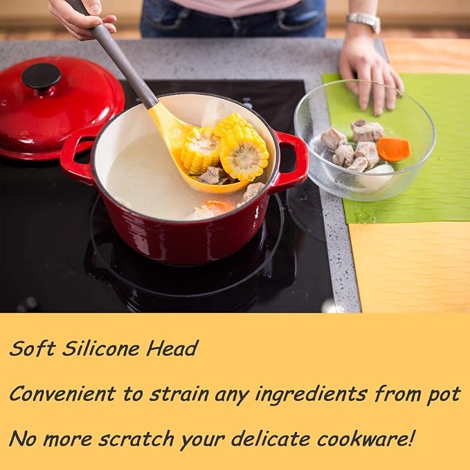 Liflicon Kitchen Premiun Silicone Skimmer Slotted Spoon Fring Spoon Strainer Slotted Spoon Ladle Skimmer Conlander Heat Resistant Up to 446 Degree Fahrenheit Best Silicone Kitchen Utensils Skimmer