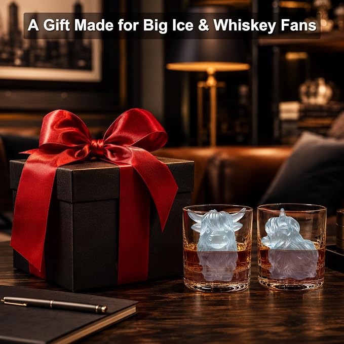 3D Highland Cow Ice Cube Silicone Molds Tray for Whiskey, Cocktail, Drink, Bar; Rich Details. Fun Animal Mold for DIY Taba Squishy Chocolate Soap Candle Resin Gift for Women Girls Boys; 2 Pack