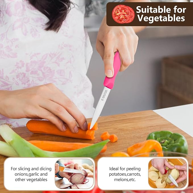 Paring Knife Fruit Knife Set,6 Pieces Stainless Steel Paring Knives Set,Sharp Knife,Straight Edge Small Knife Set for Cutting Fruits and Vegetable,Ergonomic Handle,Colorful