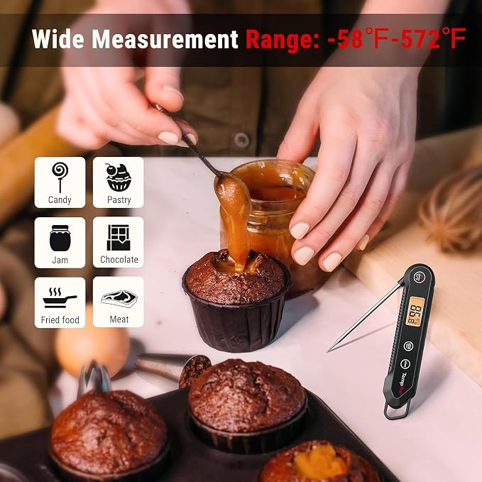 TempPro Digital Instant Read Meat Thermometer for Grilling Waterproof Kitchen Food Thermometer with Calibration Backlight Baking Bread Candy Thermometer Cooking Tools Utensils (Previously ThermoPro)