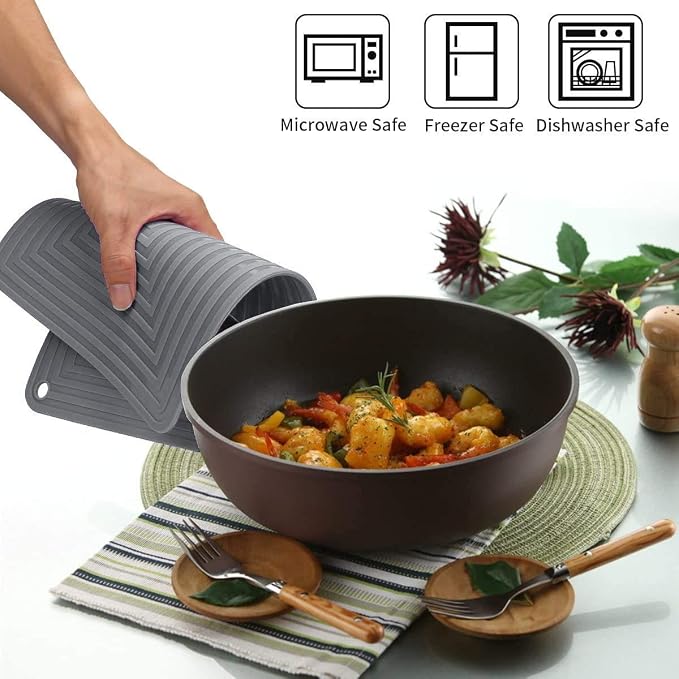 Large Silicone Trivet Mats for Hot Dishes/Pans, Heat Resistant Pot Holder, 9"x12" Non Slip Flexible Durable Pot Coaster Kitchen Table Mats Set of 2 (Dark Gray)