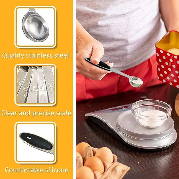 LEIFENY 2PCS 1/2 Tsp(1/6tbsp, 2.5ml) Single Measuring Spoon with Black Silicone Grip, Stainless Steel Individual Measure Scoop Only