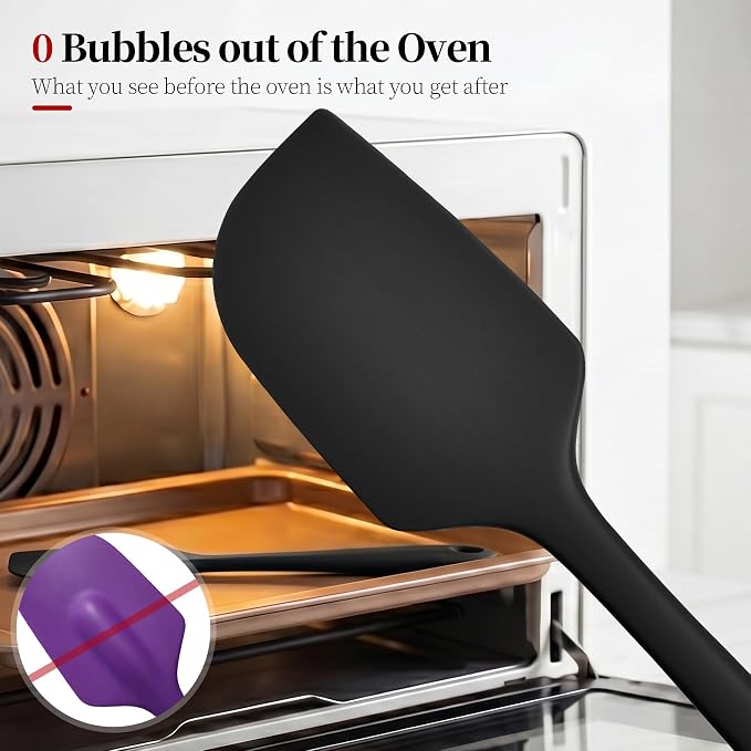 600ºF Heat Resistant Silicone Spatula Spoonula Set of 2, Black | High Heat Food Safe Kitchen Use Scraper for Cooking Baking Mixing Scraping Stirring Cake Nonstick Cookware Pan Bowl