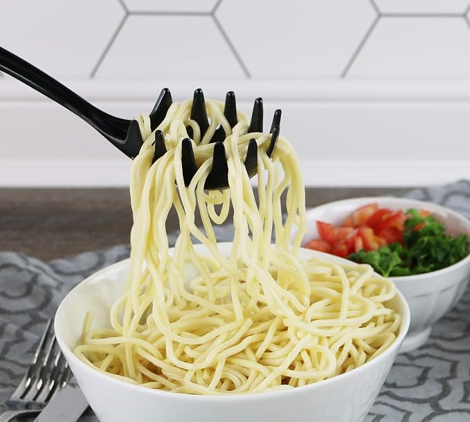 Spaghetti Spoon, Pasta Server, Fork with Ergonomic Handle, Heat Resistant, BPA Free11.5 inch Melamine Utensil by Reston Lloyd, 6 piece set, Black