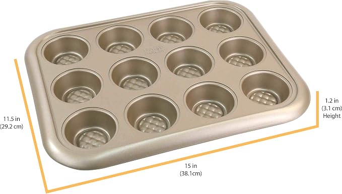 Chicago Metallic 5228794 Arch Textured Non-Stick 12-Cup Cupcake/Muffin Baking Pan, Champagne