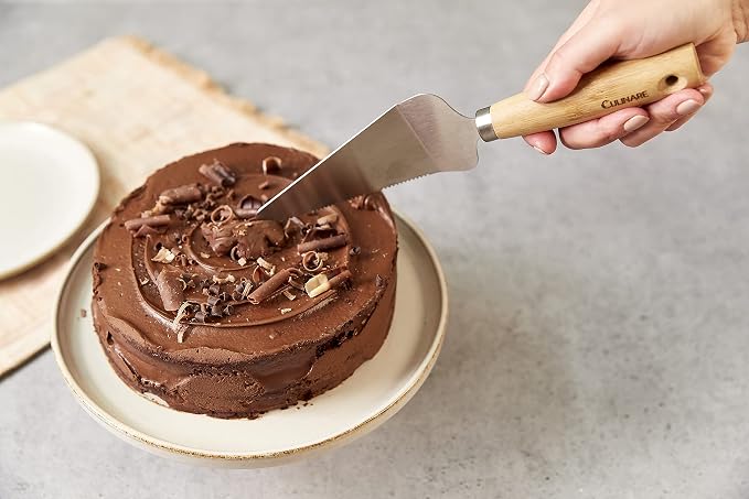 Culinare Naturals C70011 Cake Slicer/Server | Sustainable Bamboo/Stainless Steel | (L)270mm x (W)65mm | Cake Slicer, Cutter and Serving Tool/Kitchen Utensil | Metal Serrated Edge | Not Dishwasher Safe
