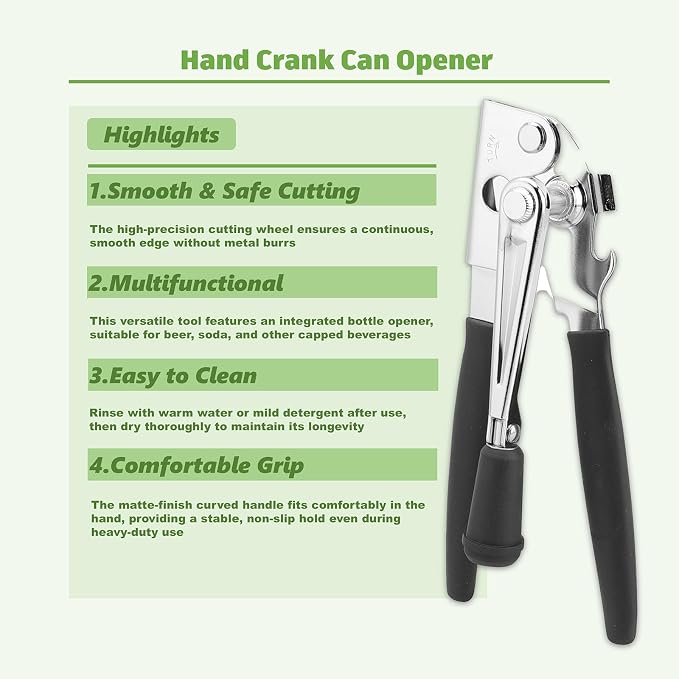 Commercial Can Opener Heavy Duty, Hand Can Opener Manual, Stainless Steel for Restaurant and Home, Black Swing Grips,for Most Bulk Size Cans.